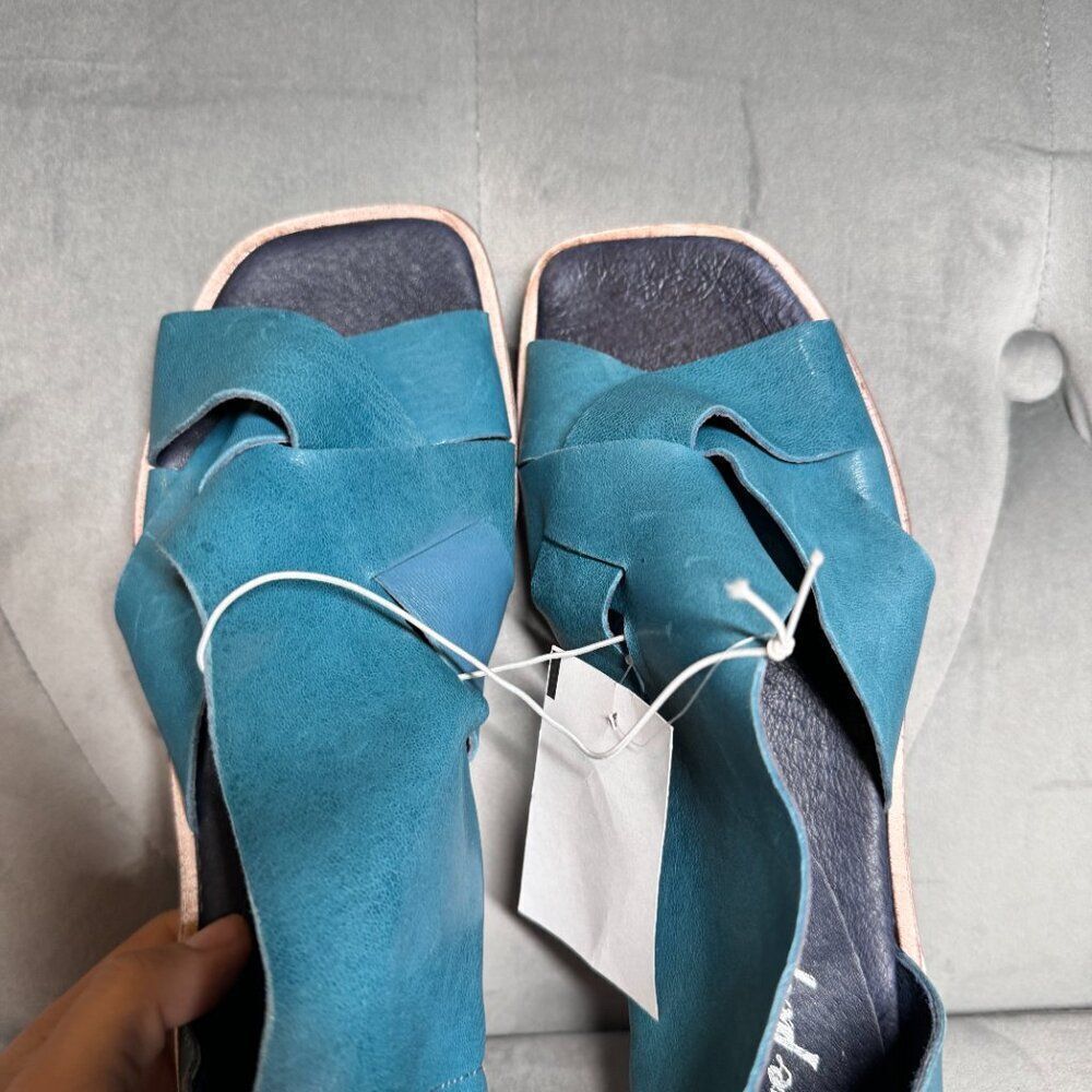FREE PEOPLE Sun Valley Crisscross Strap Leather Sandal Size 38 NWT teal‎ azure - Picture 5 of 8